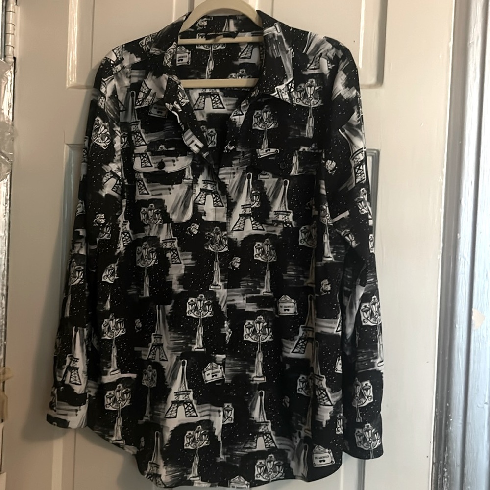 Karl Lagerfeld Eiffel Tower inspired blouse in black and white